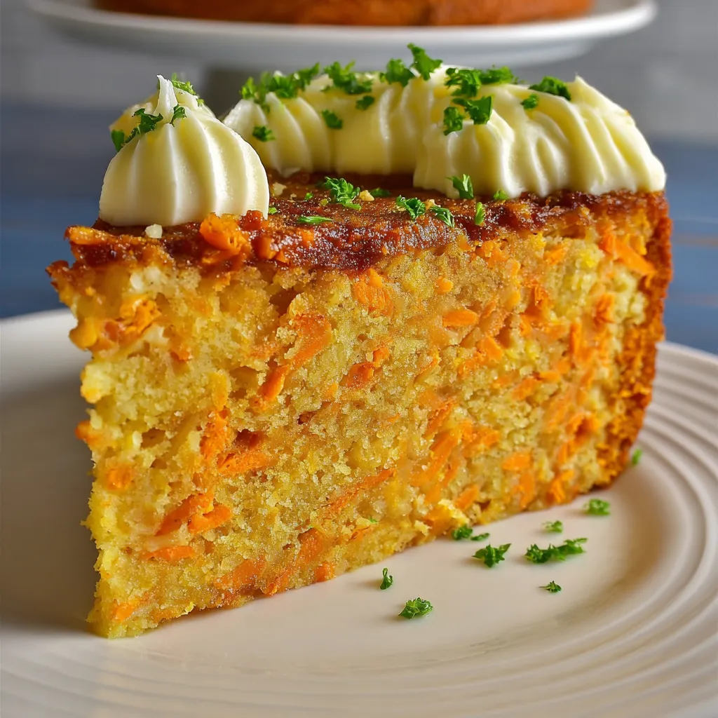 Pastel de zanahoria casero con glaseado de queso crema servido en un plato blanco