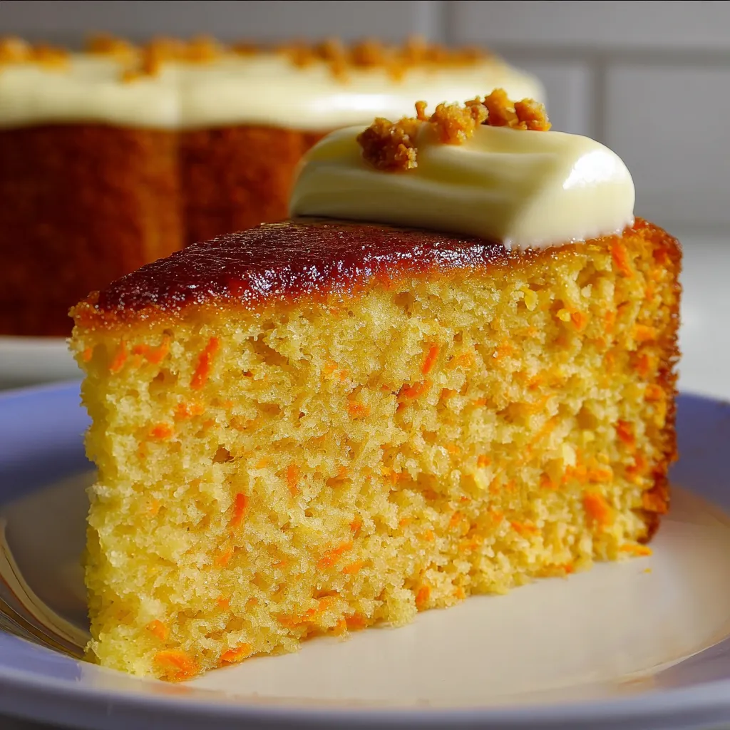 Pastel de zanahoria casero con glaseado de queso crema servido en un plato blanco