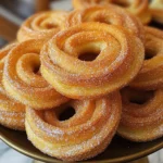Rosquillas caseras horneadas doradas sobre rejilla, recién salidas del horno