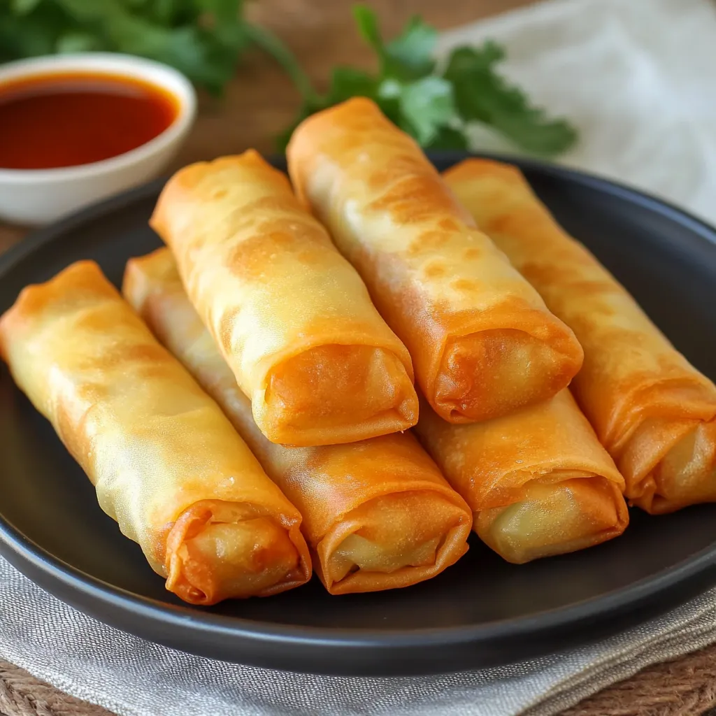 Rollitos de primavera crujientes y dorados servidos con salsa agridulce