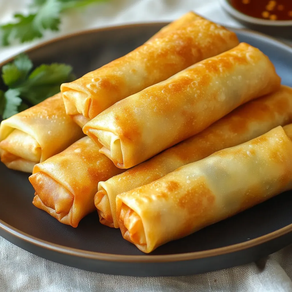 Rollitos de primavera crujientes y dorados servidos con salsa agridulce