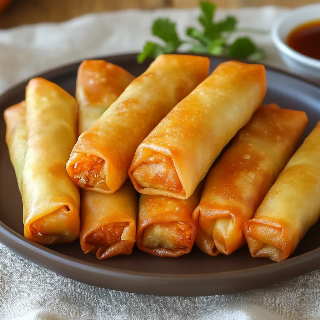 Rollitos de primavera crujientes y dorados servidos con salsa agridulce