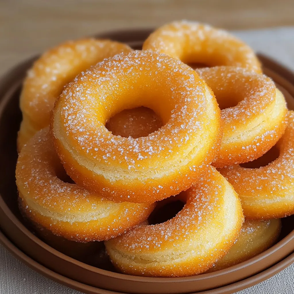 Rosquillas de naranja caseras doradas y rebozadas en azúcar sobre papel absorbente