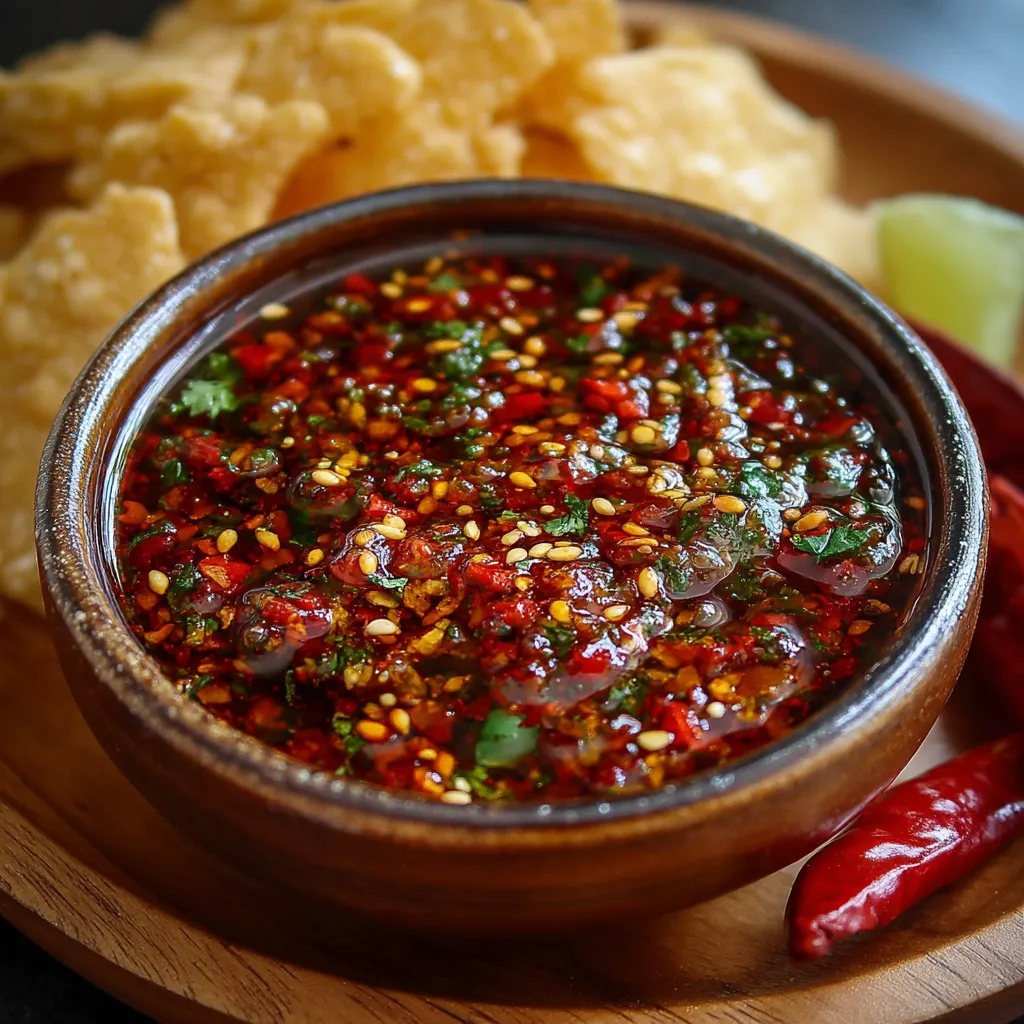 Salsa macha casera con semillas en frasco de vidrio, con textura crujiente y tonos rojos intensos.