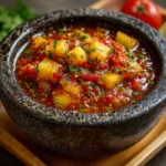 Salsa casera con piña y habanero servida en un molcajete