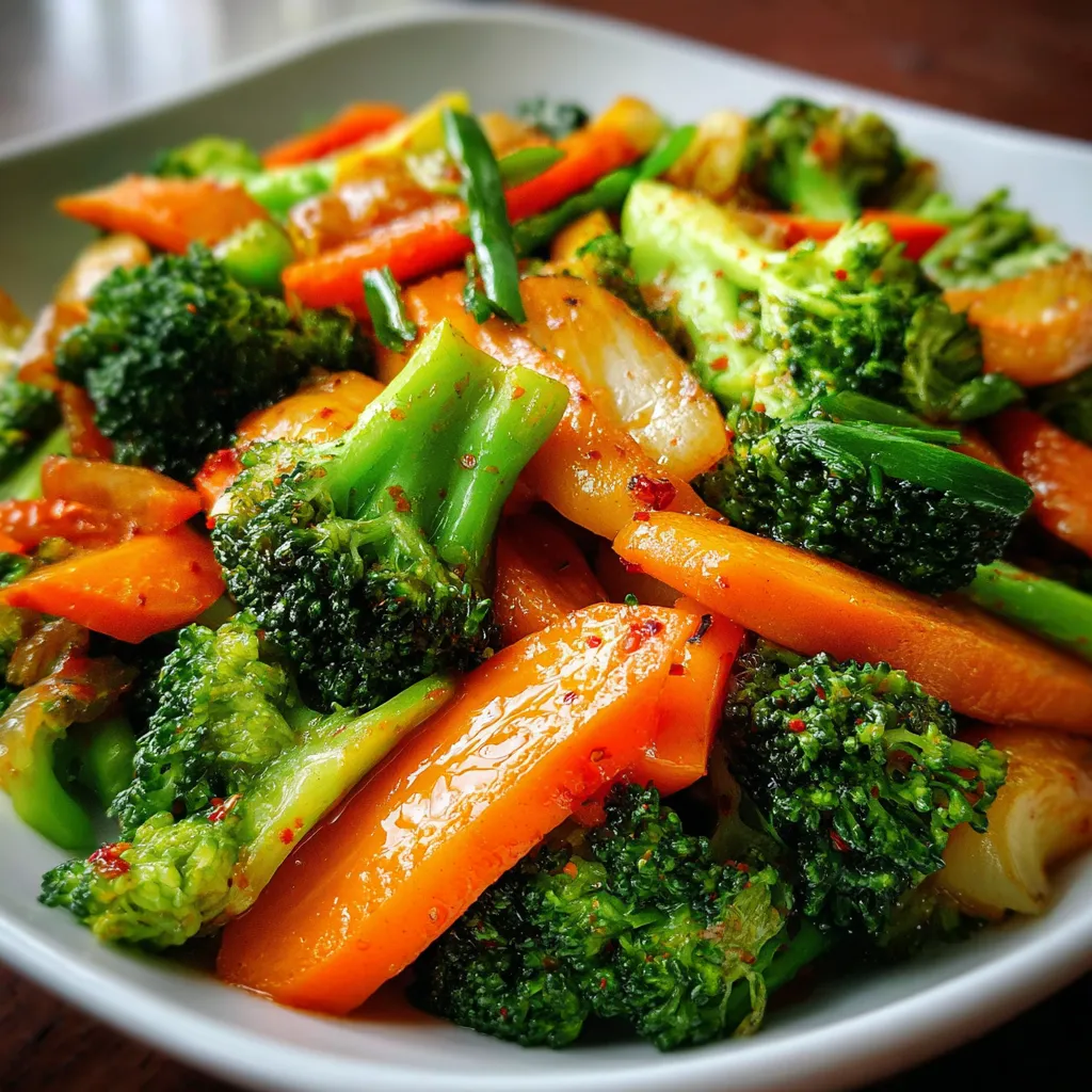 Salteado de brócoli y zanahorias servido en wok, con vegetales frescos y salsa ligera.