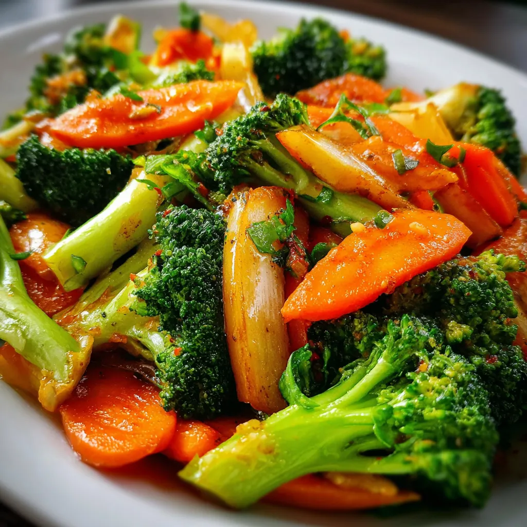 Salteado de brócoli y zanahorias servido en wok, con vegetales frescos y salsa ligera.