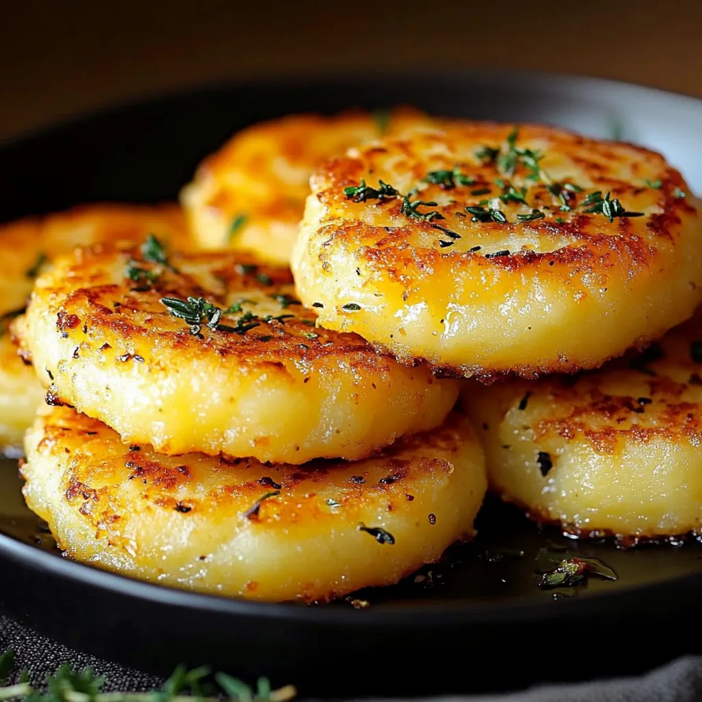 Tortitas de papa doradas servidas en plato con cebollín fresco por encima