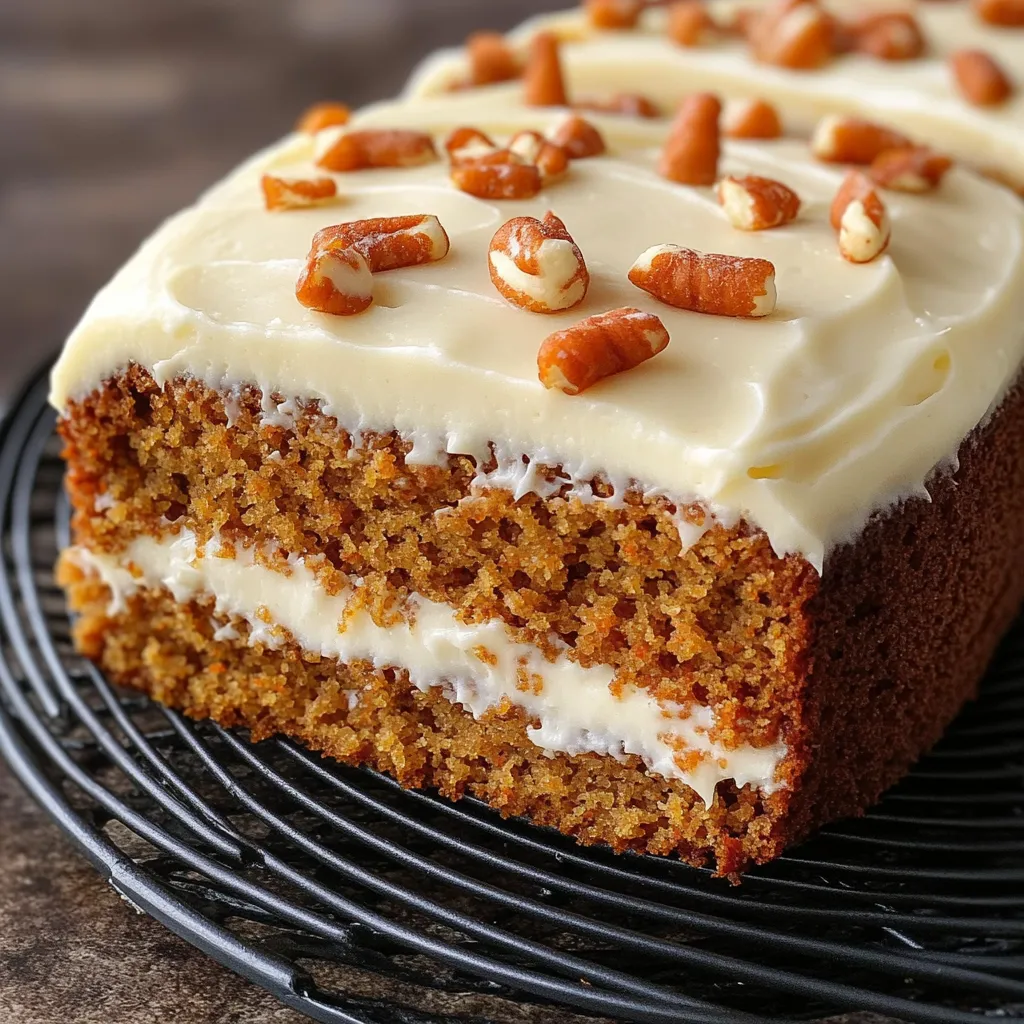Torta de zanahoria casera cubierta con frosting de queso crema sobre una bandeja de madera