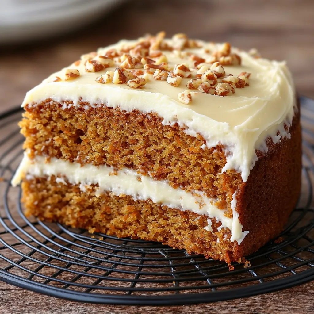 Torta de zanahoria casera cubierta con frosting de queso crema sobre una bandeja de madera