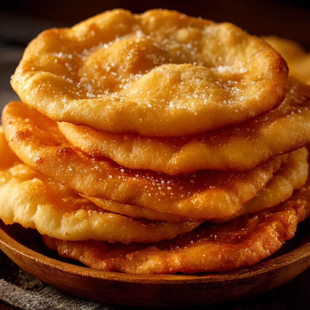 Tortas fritas criollas recién hechas, doradas y espolvoreadas con azúcar, servidas en un plato rústico.