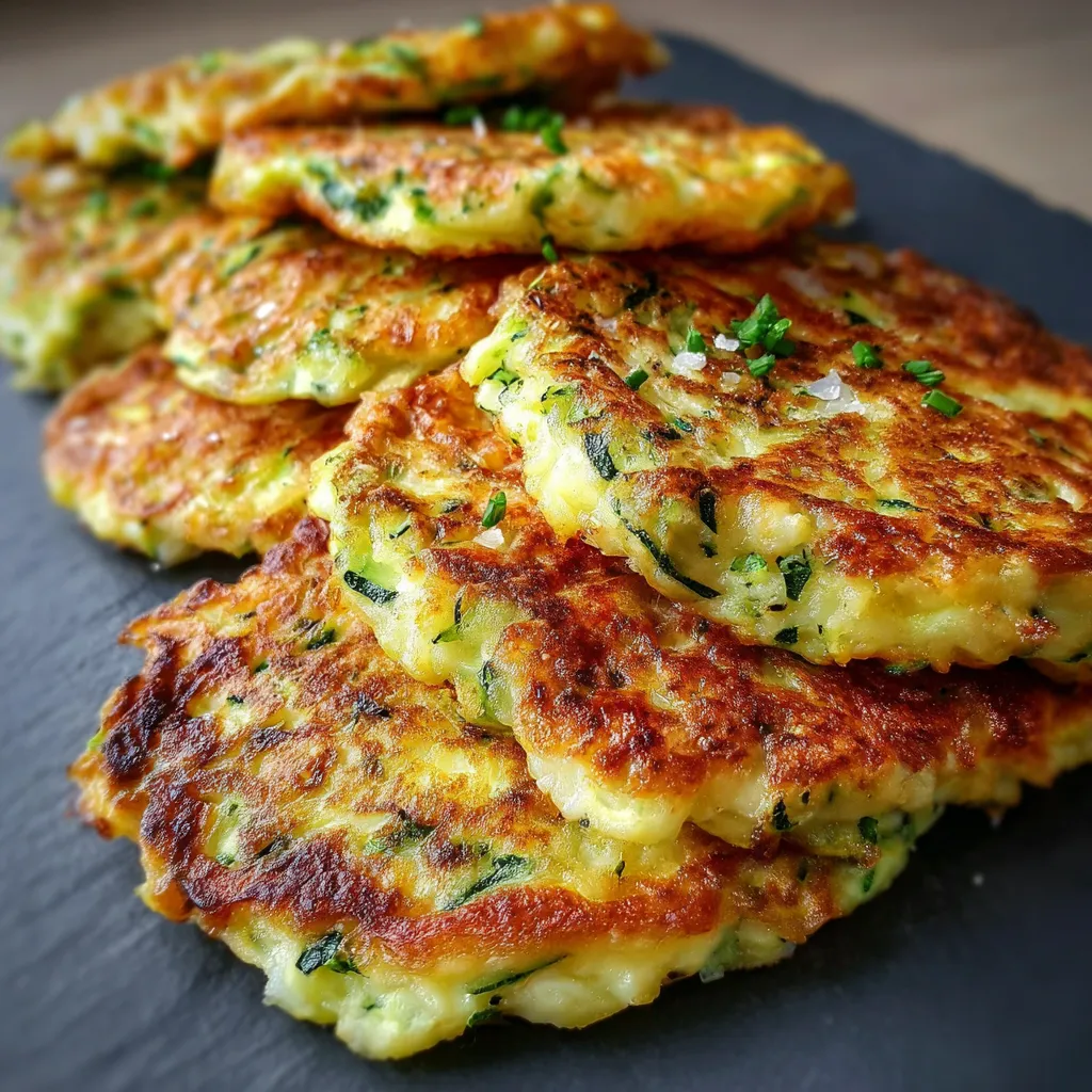 Tortillitas de calabacín doradas servidas en un plato blanco, recién salidas del horno.