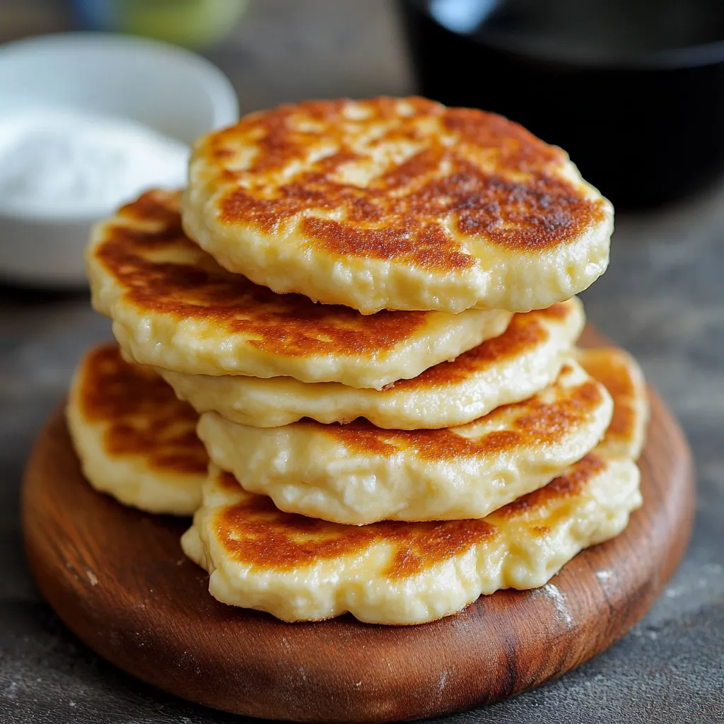 Tortitas de queso doradas y servidas con miel sobre plato blanco