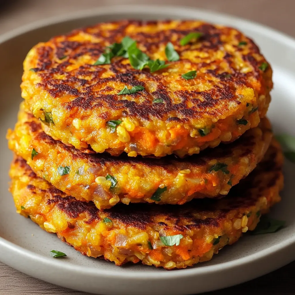 Tortitas de zanahoria y avena recién hechas servidas en plato blanco con ensalada fresca al lado