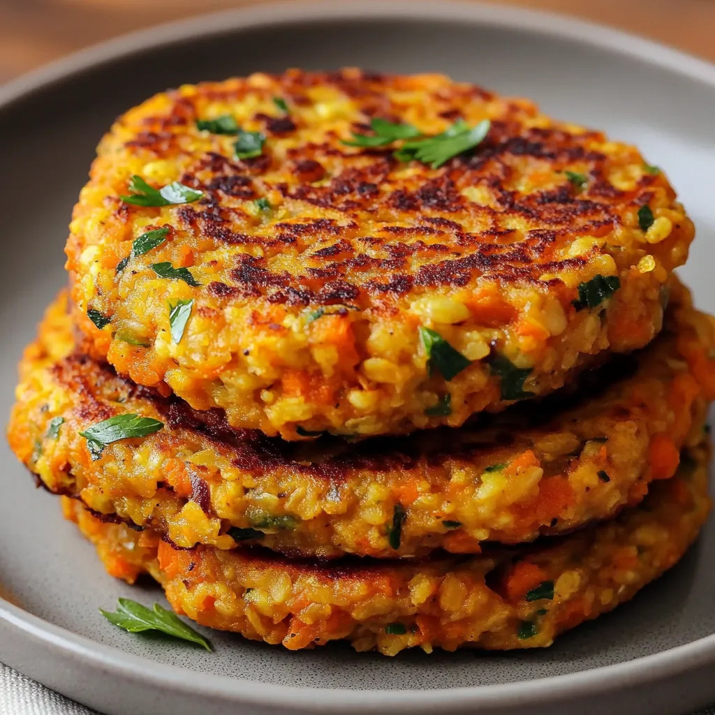 Tortitas de zanahoria y avena recién hechas servidas en plato blanco con ensalada fresca al lado