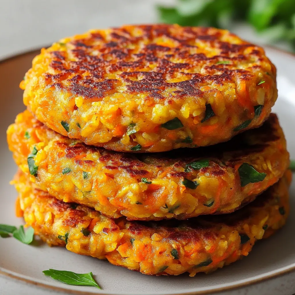 Tortitas de zanahoria y avena recién hechas servidas en plato blanco con ensalada fresca al lado