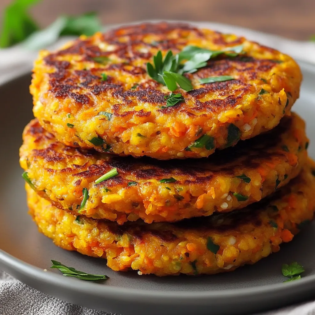 Tortitas de zanahoria y avena recién hechas servidas en plato blanco con ensalada fresca al lado