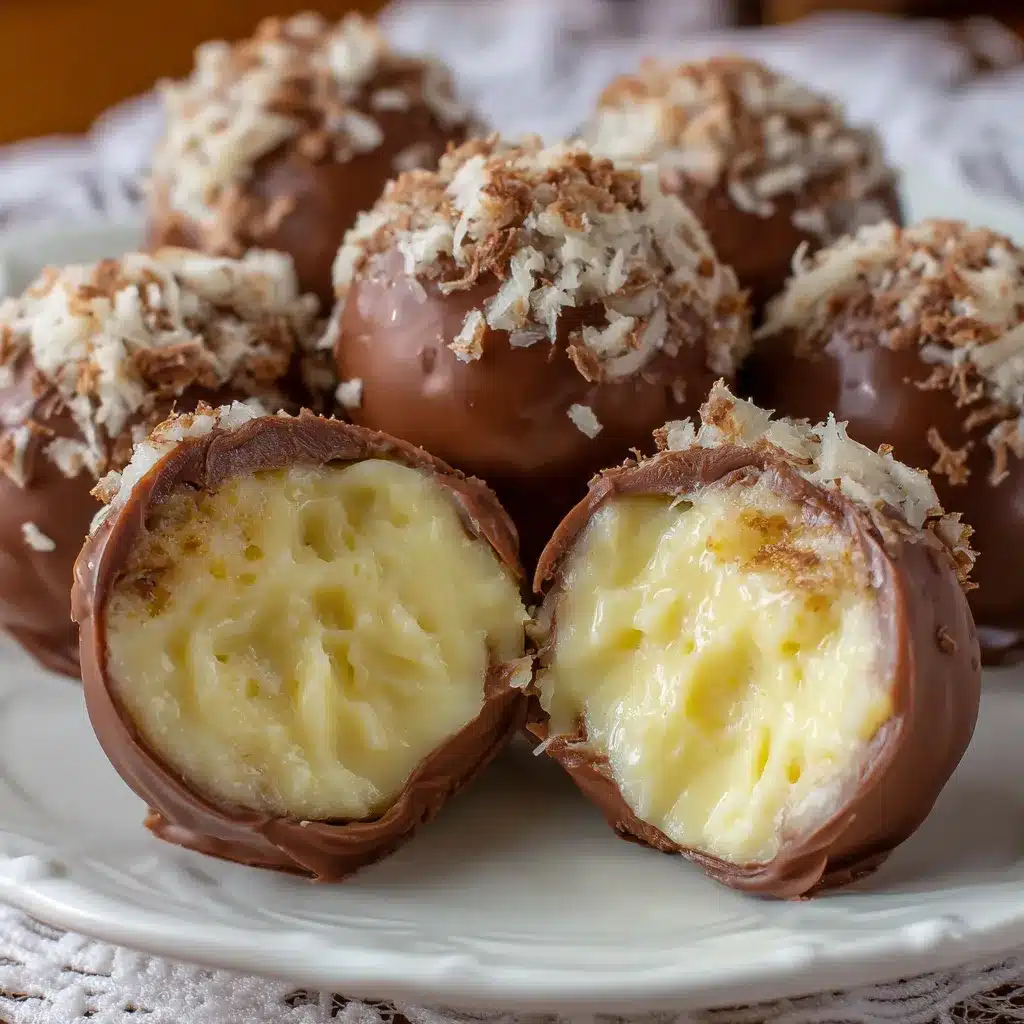 Trufas de maracuyá cubiertas de chocolate con decoración de chocolate blanco