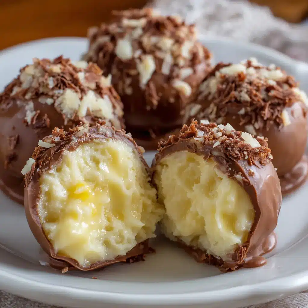 Trufas de maracuyá cubiertas de chocolate con decoración de chocolate blanco
