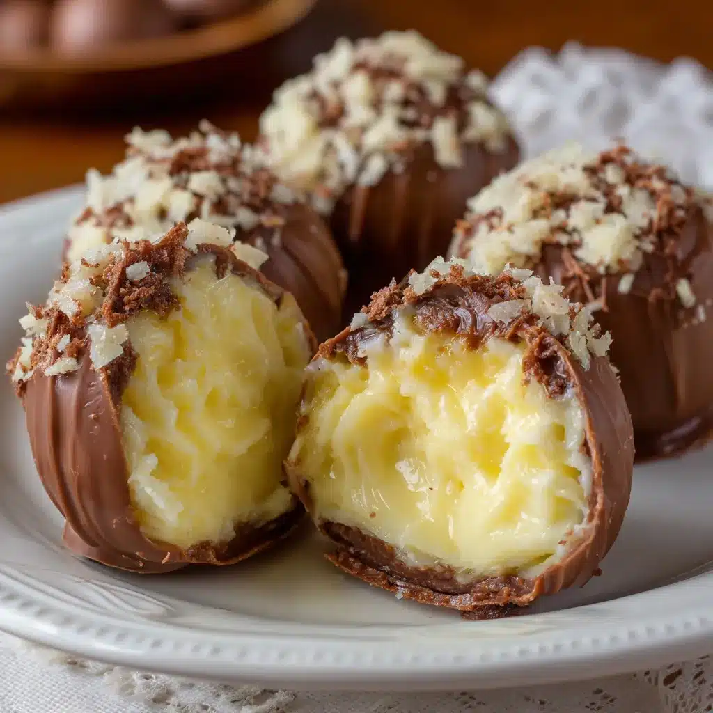 Trufas de maracuyá cubiertas de chocolate con decoración de chocolate blanco