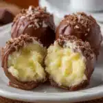 Trufas de maracuyá cubiertas de chocolate con decoración de chocolate blanco