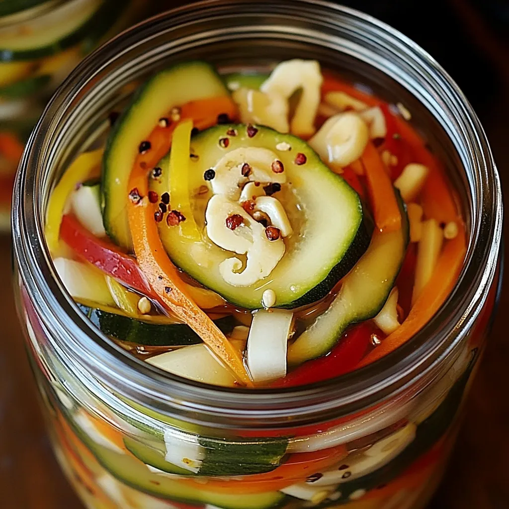 Verduras encurtidas en frasco de vidrio, con zanahoria, pepino, pimiento y cebolla en vinagre