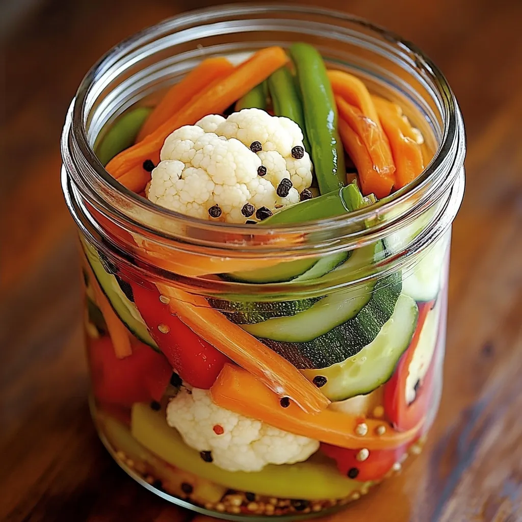 Verduras encurtidas en frasco de vidrio, con zanahoria, pepino, pimiento y cebolla en vinagre