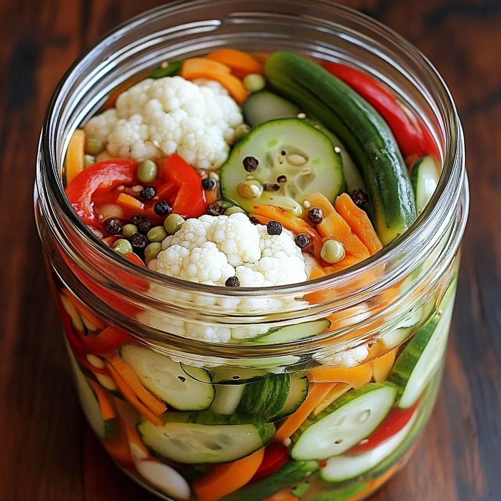 Verduras encurtidas en frasco de vidrio, con zanahoria, pepino, pimiento y cebolla en vinagre