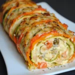 Rollo de verduras relleno con base horneada y relleno cremoso de espinacas