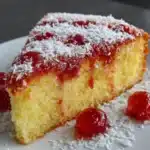 Torta de limón con mermelada de fresa y coco decorada y lista para servir