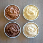 Rellenos caseros para tortas: crema de café, ganache de chocolate, dulce de leche y crema pastelera sobre bizcochos.