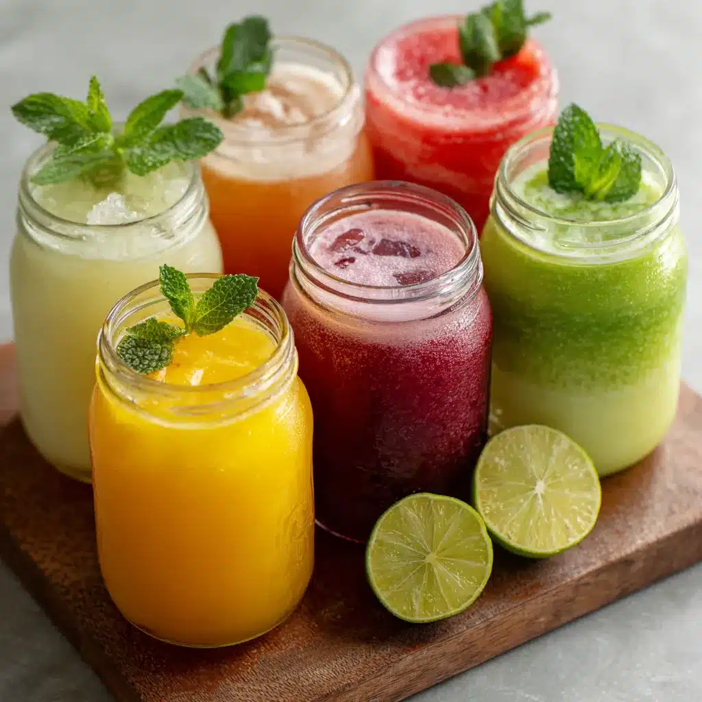 Vaso de agua fresca de pepino y lima con hielo y rodajas de fruta, servido en una mesa de verano.
