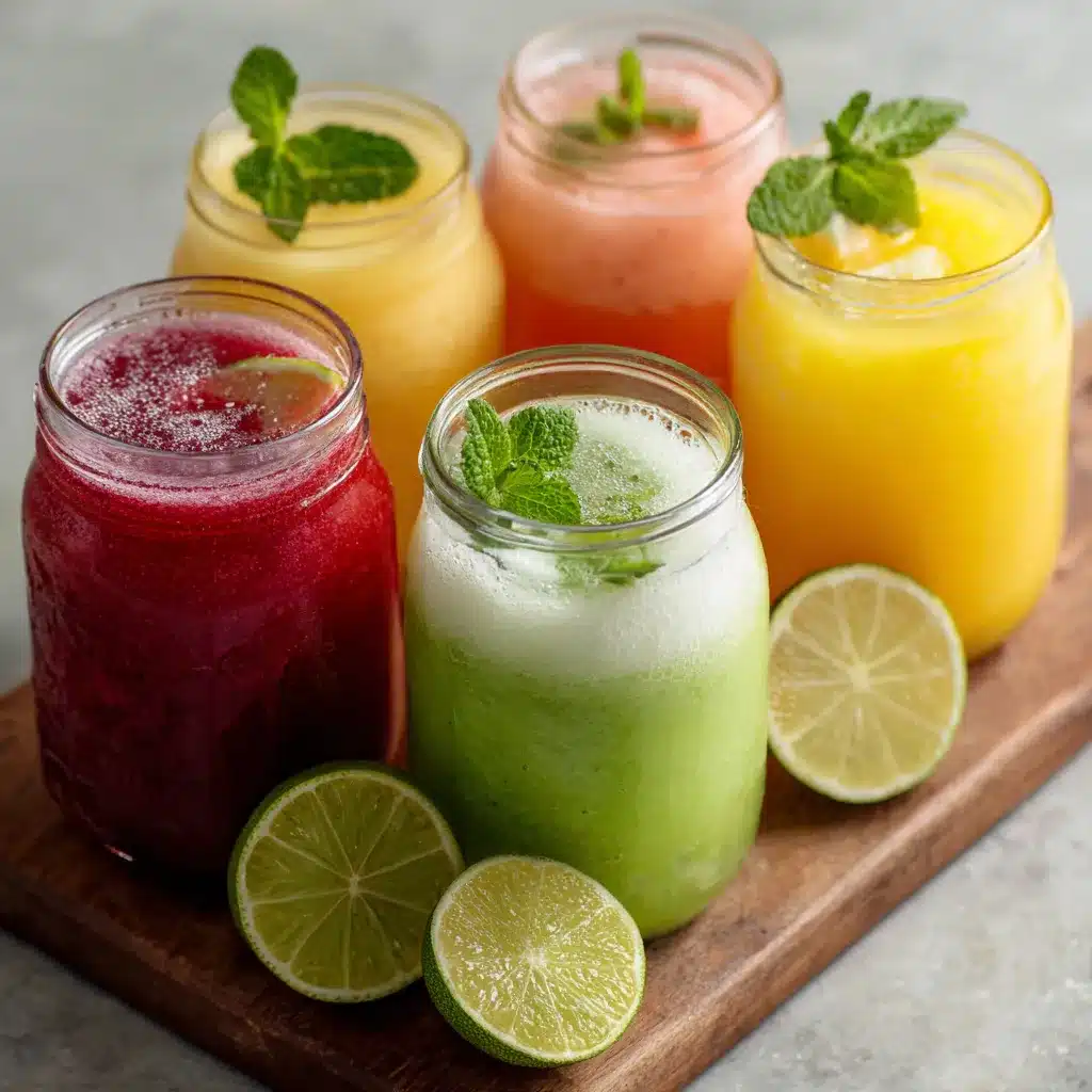 Vaso de agua fresca de pepino y lima con hielo y rodajas de fruta, servido en una mesa de verano.