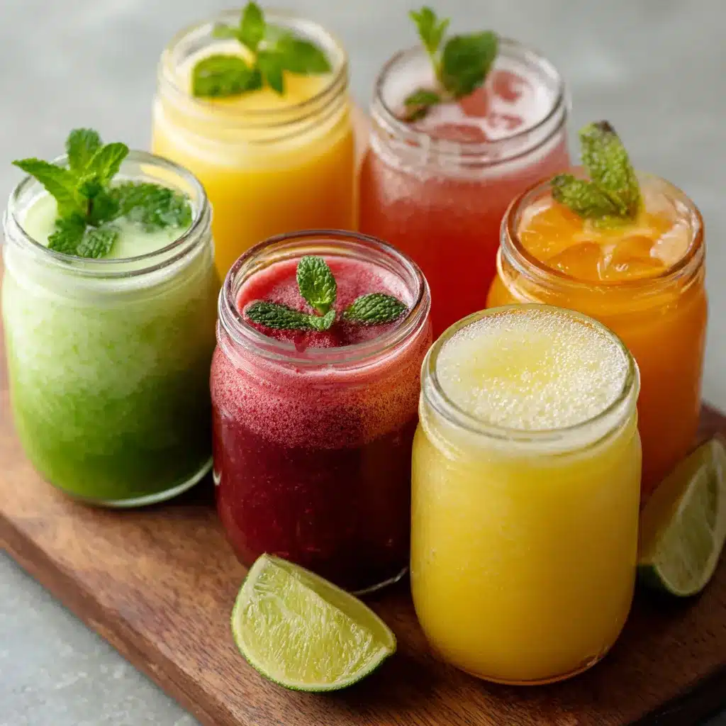 Vaso de agua fresca de pepino y lima con hielo y rodajas de fruta, servido en una mesa de verano.