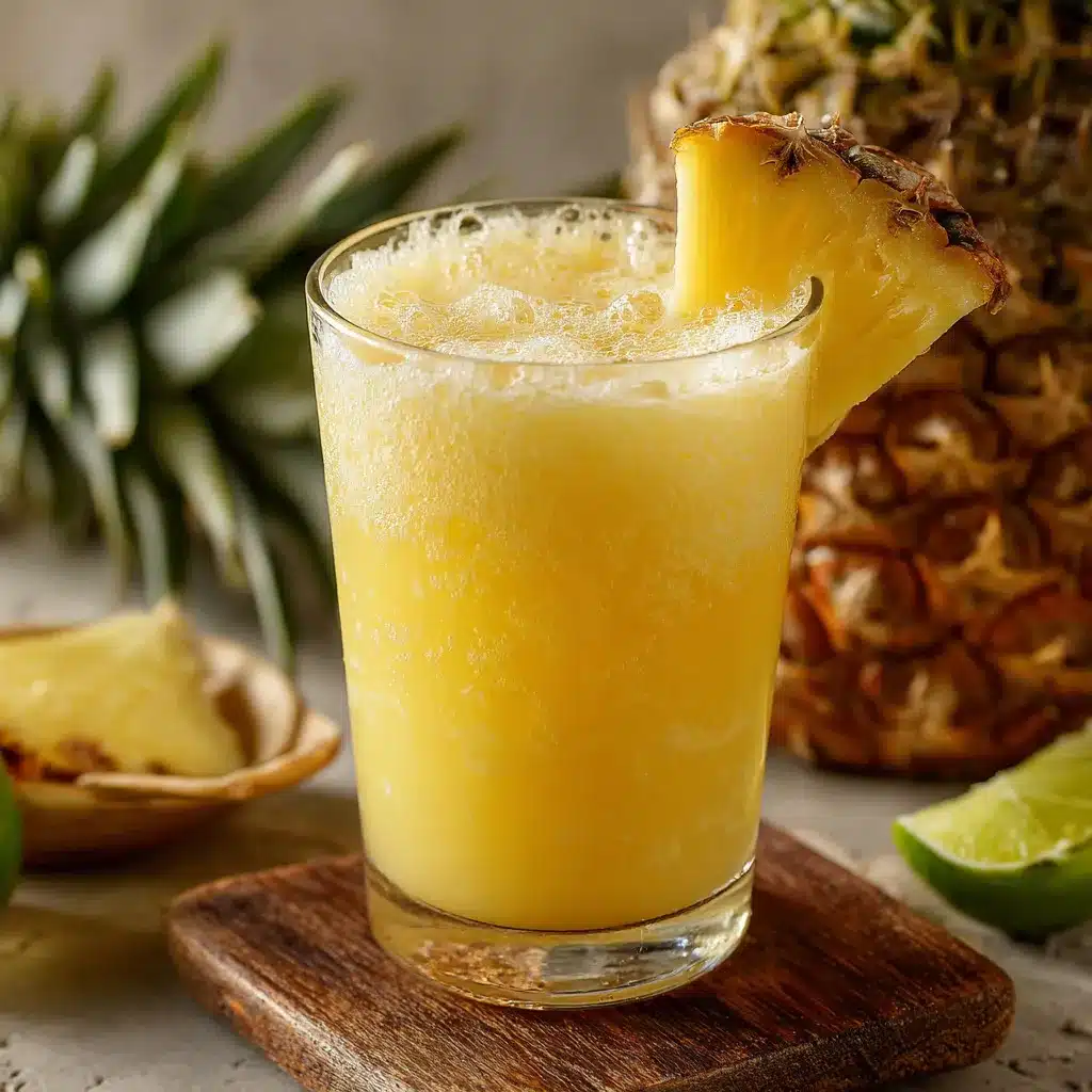 Vaso de Agua Fresca de Piña Colada con hielo y rodaja de piña como decoración