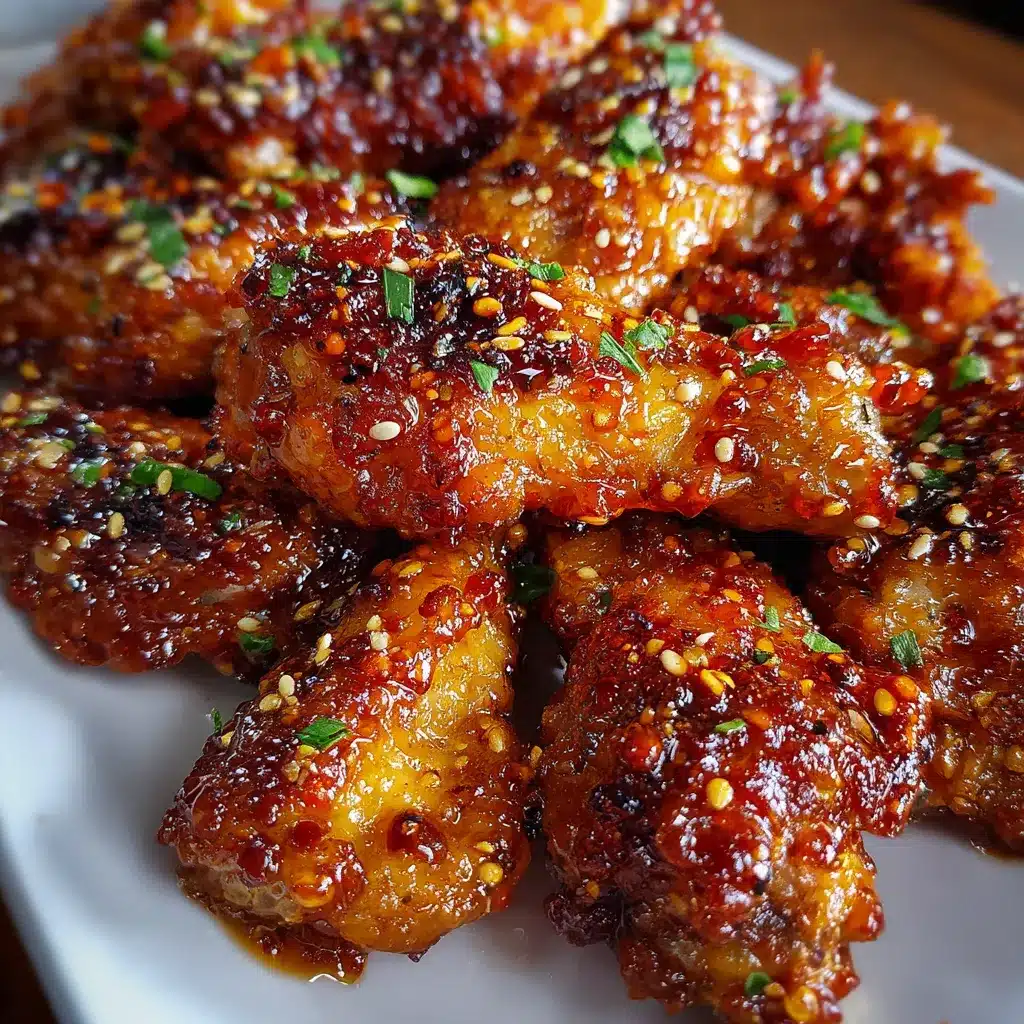 Alitas de pollo crujientes bañadas en glaseado de miel y ajo servidas en un plato rústico