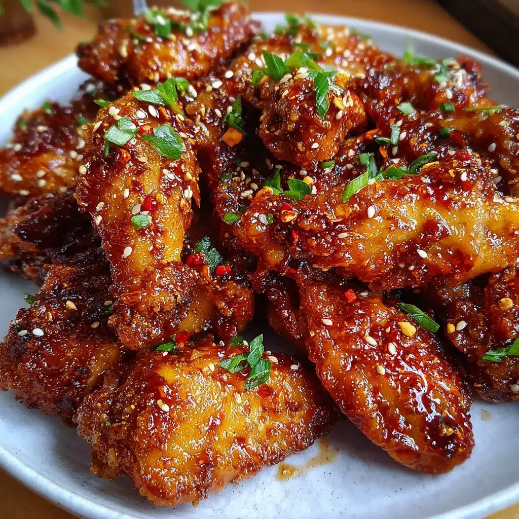 Alitas de pollo crujientes bañadas en glaseado de miel y ajo servidas en un plato rústico