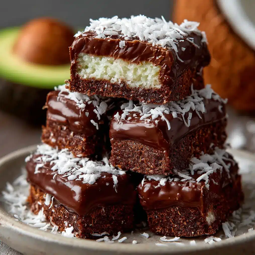 Barritas saludables y nutritivas de coco bañadas en chocolate oscuro sobre papel manteca