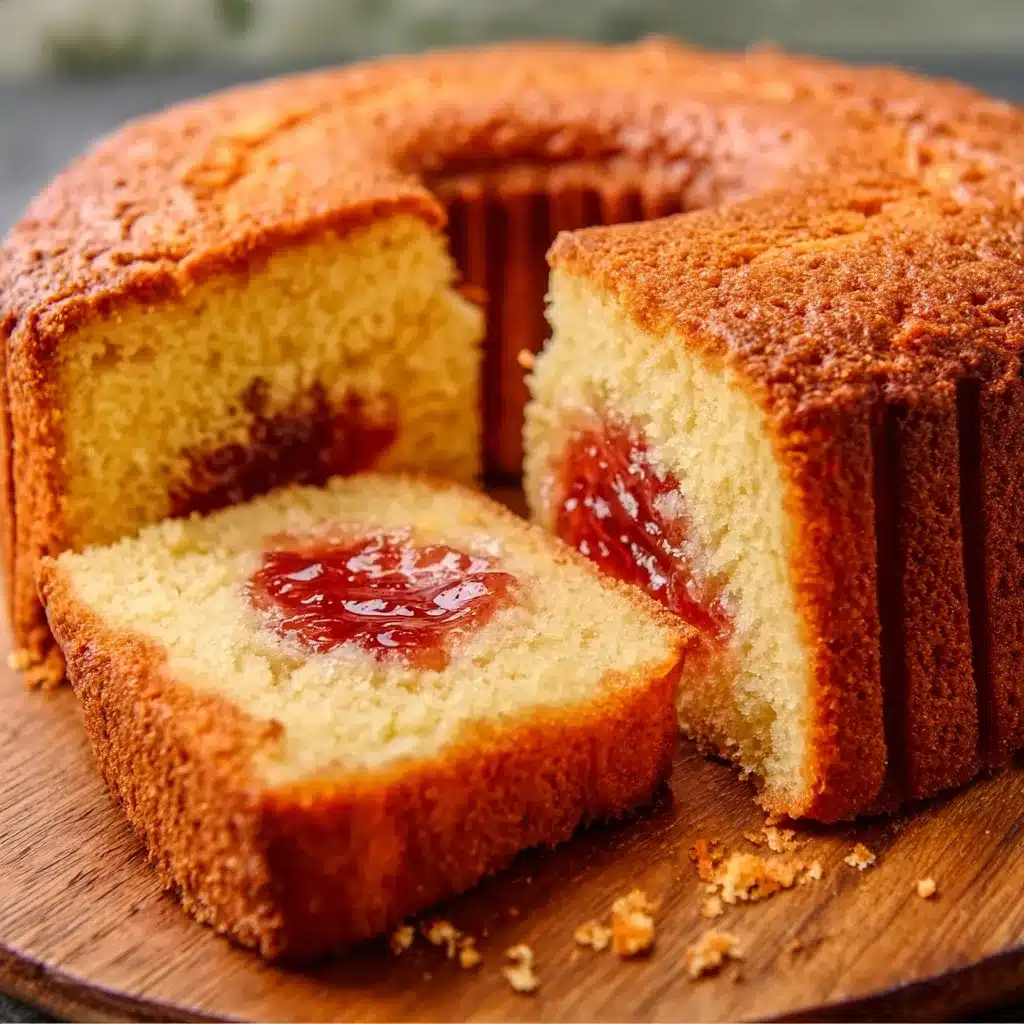 Bizcocho esponjoso relleno de mermelada de guayaba recién horneado y servido en una mesa
