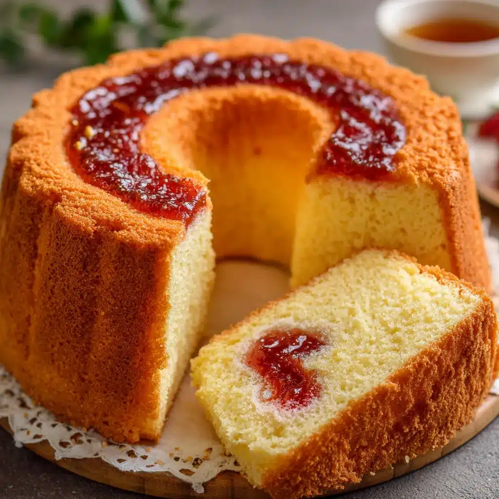 Bizcocho esponjoso relleno de mermelada de guayaba recién horneado y servido en una mesa