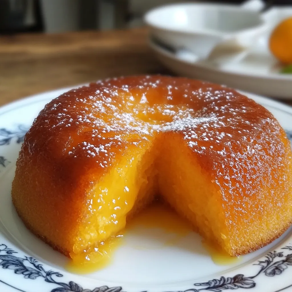 Bizcocho casero de naranja recién horneado en un plato blanco
