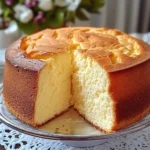 Rebanada de bizcocho esponjoso casero sobre plato blanco