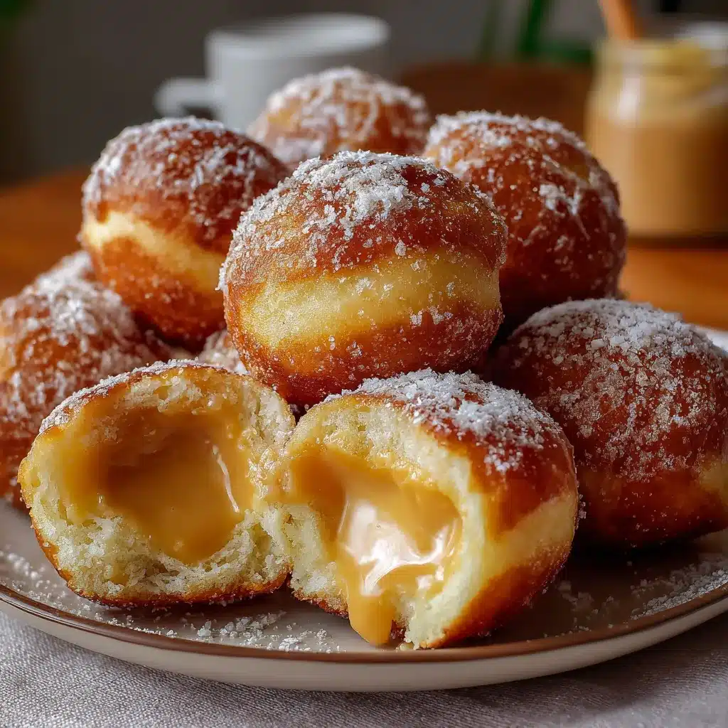 Bolas de fraile caseras recién fritas, rebozadas en azúcar y rellenas con dulce de leche.