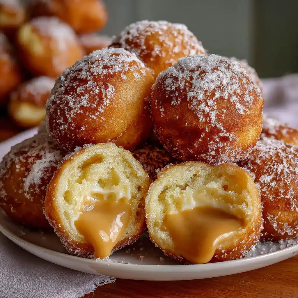 Bolas de fraile caseras recién fritas, rebozadas en azúcar y rellenas con dulce de leche.