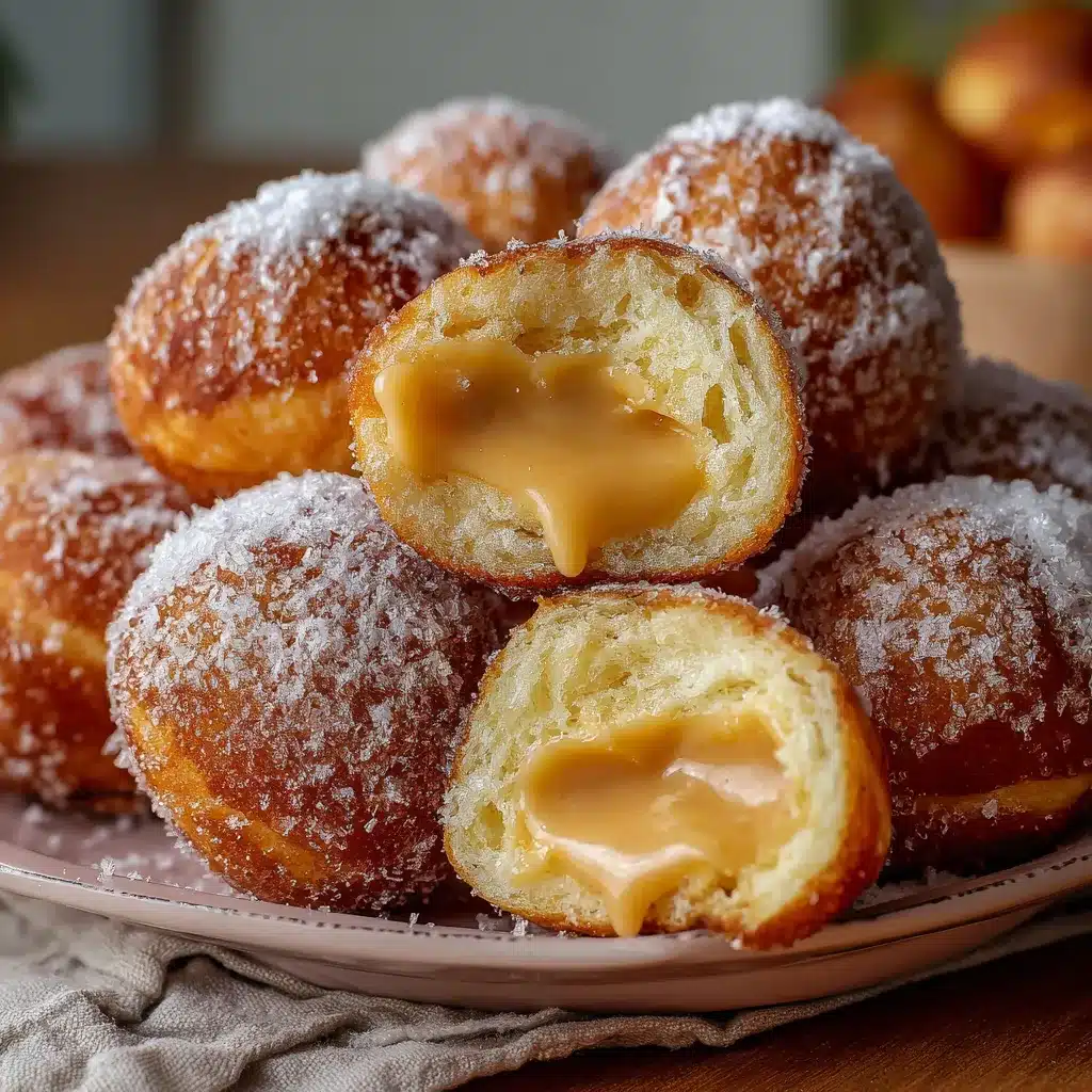 Bolas de fraile caseras recién fritas, rebozadas en azúcar y rellenas con dulce de leche.