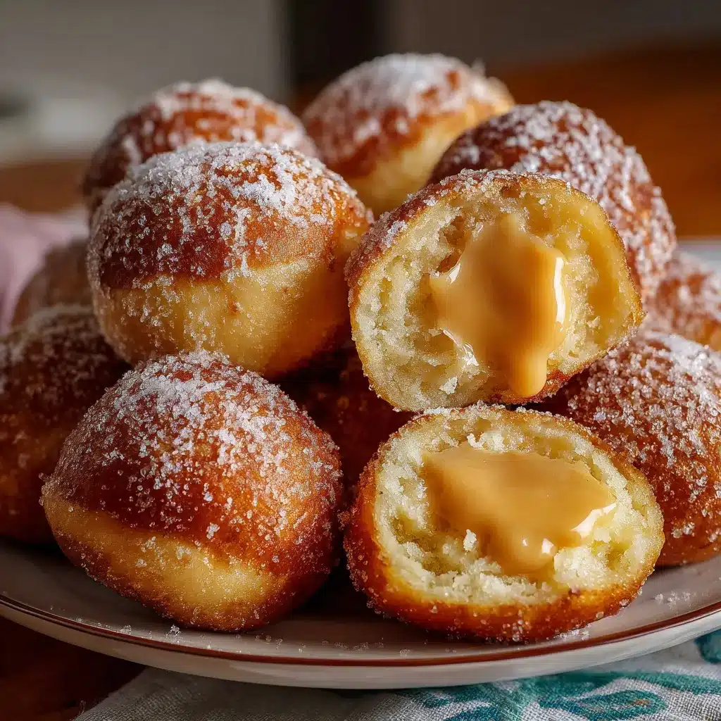 Bolas de fraile caseras recién fritas, rebozadas en azúcar y rellenas con dulce de leche.