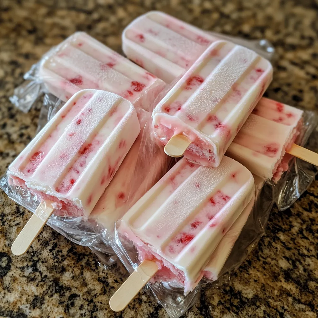 Bolis de fresas con queso crema servidos en bolsitas transparentes, listos para disfrutar