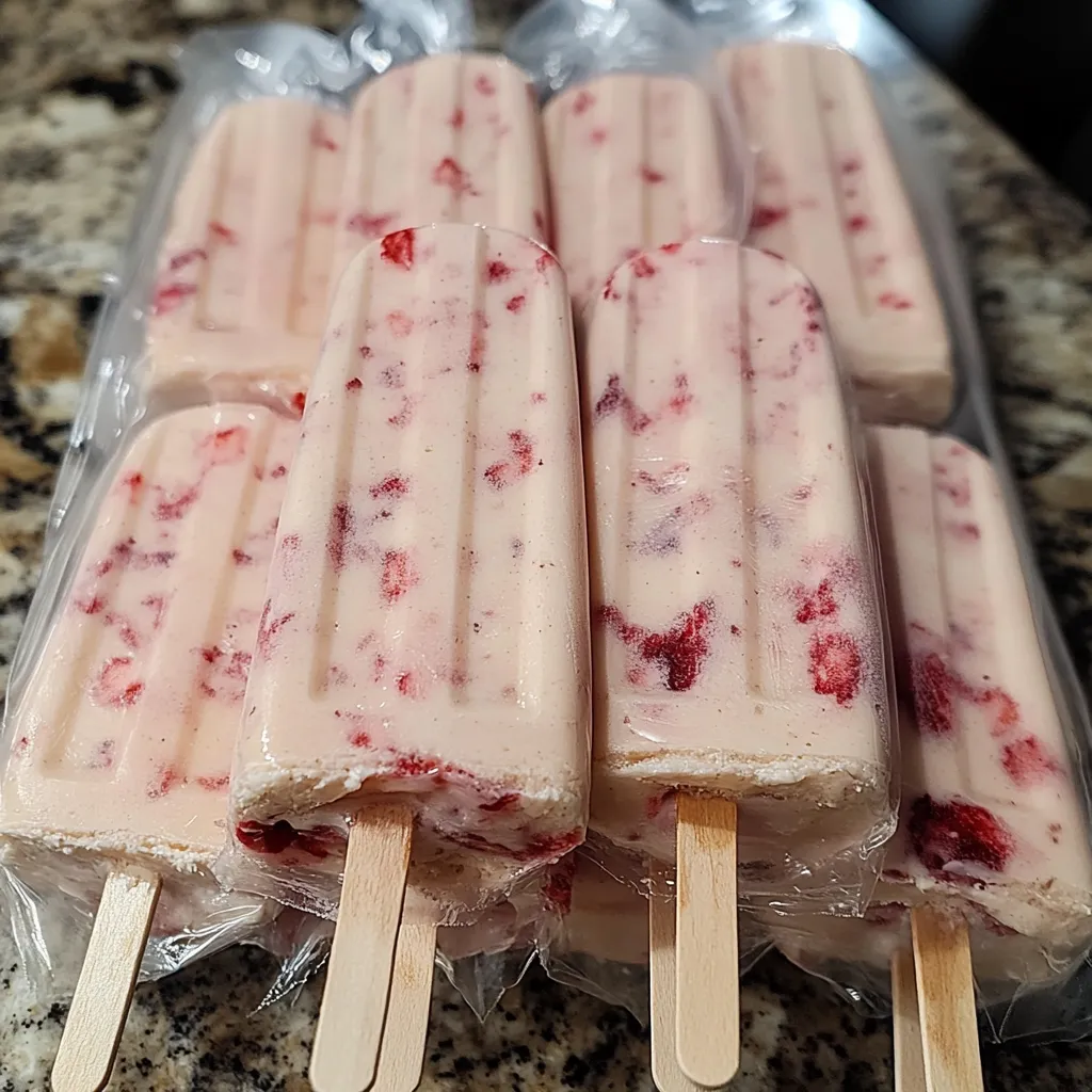 Bolis de fresas con queso crema servidos en bolsitas transparentes, listos para disfrutar