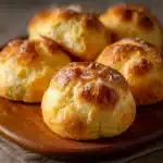 Bollos suizos caseros recién horneados en una bandeja con azúcar en la superficie