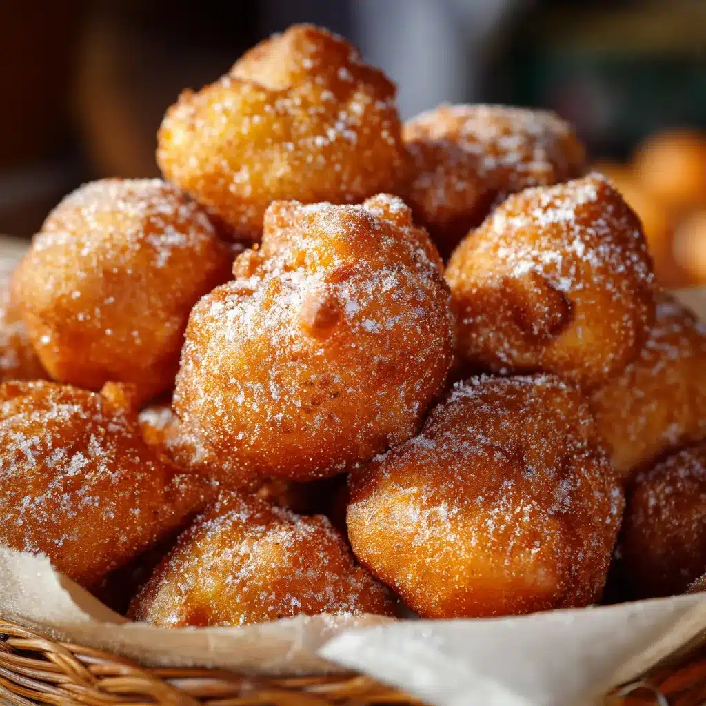 Buñuelos de calabaza recién fritos y espolvoreados con azúcar y canela sobre un plato rústico
